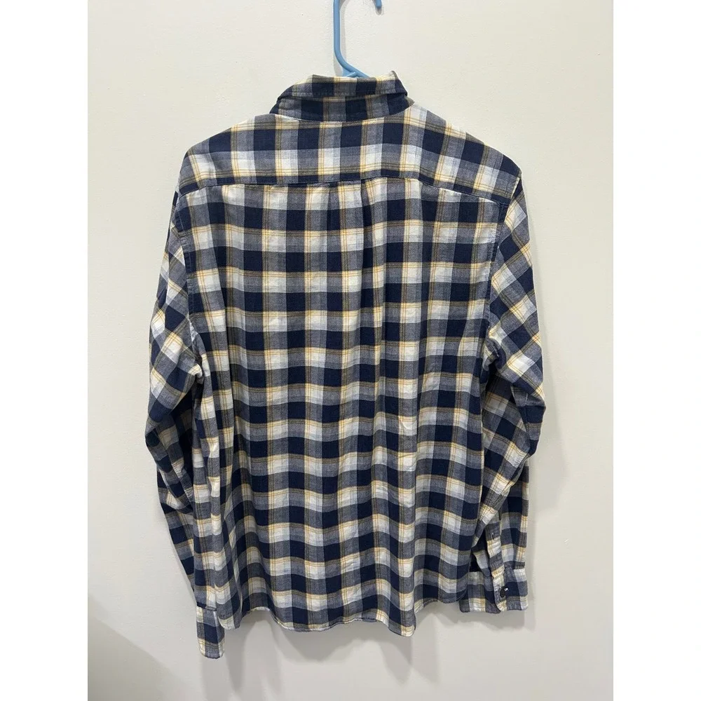 J.Crew Homespun Slim Fit Plaid Button Down‎ Shirt Mens Large Navy Blue Yellow